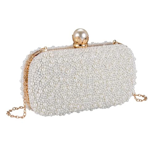 Ayliss Pearl Clutch Purses for Women Wedding Bridal Evening Small Clutch Crossbody Handbag Full Beaded Parites Prom (Silver #1) | Amazon (US)