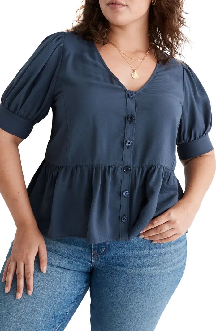 Madewell Drapeweave Puff Sleeve Peplum Top | Nordstromrack | Nordstrom Rack