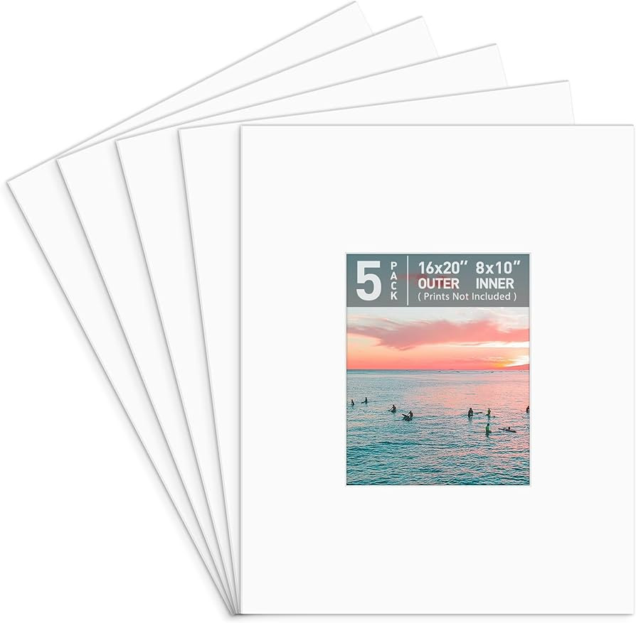 Golden State Art, Pack of 5, Pre-Cut 16x20 Picture Mats Bevel Edge 7.5x9.5 Opening for 8x10 Photo... | Amazon (US)