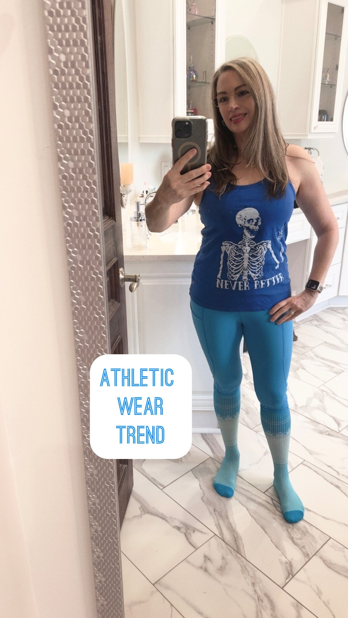 I decided to try out this new trend I’ve been noticing at the gym over the past few months—showing off compression socks. I’ve seen both men and women wearing them with gym shorts, over their leggings, or with cropped leggings like this. Actually, it’s not so bad! My tank top also got a fun update thanks to my daughter and her circut machine, with a funny saying and picture that I love. 
Will you be trying this new trend? 

#LTKootd #LTKmomlife #LTKActive