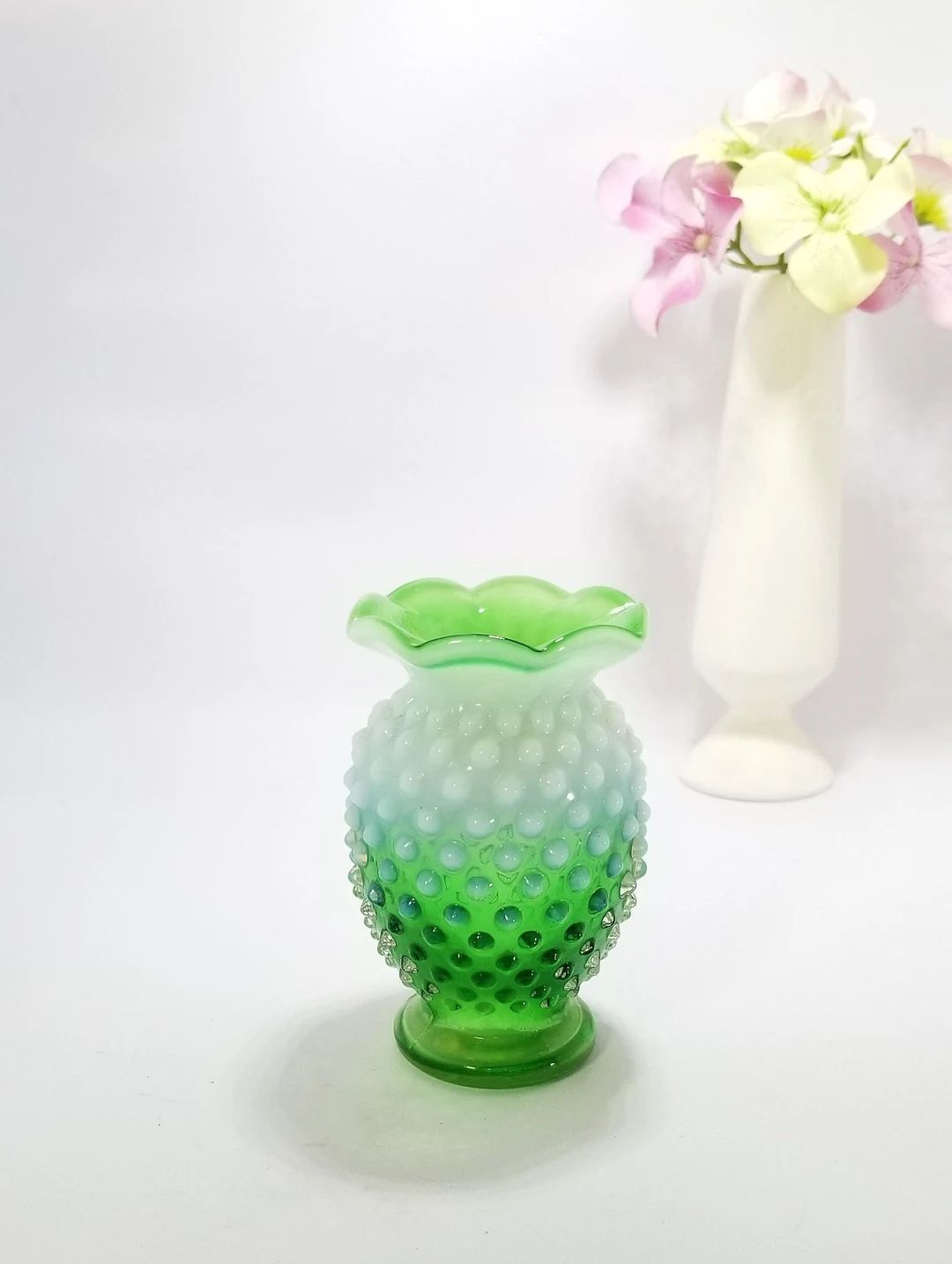 Beautiful Miniature Fenton Green Opalescent Hobnail Glass Vase, Fenton Glass Collection, Opalesce... | Etsy (US)