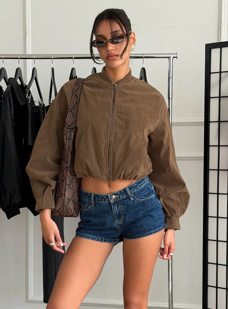 Mastery Faux Suede Bomber Jacket Brown | Princess Polly US