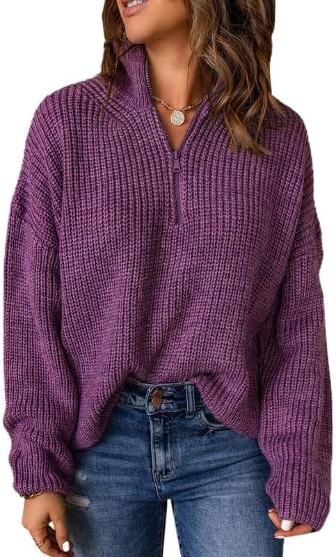 Dokotoo Womens Sweaters Long Sleeve 1/4 Zip Pullover Polo V Neck Dressy Casual Tops | Amazon (US)