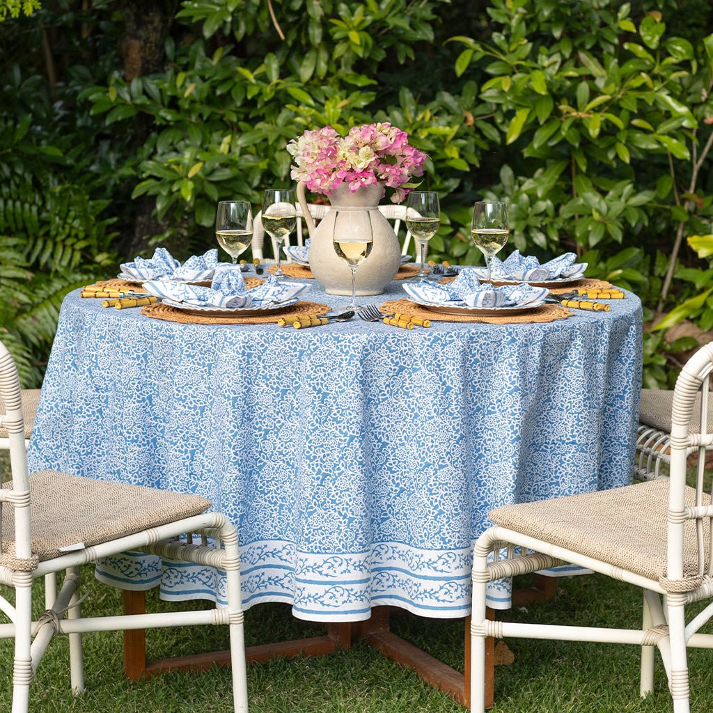 Tapestry Sky Blue Tablecloth | Pomegranate