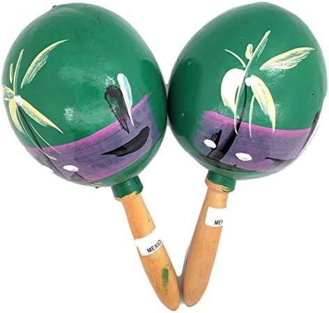 Green - 8" Hand Made Genuine Mexican Real Wooden Maracas (Pack of 2) Hand Painted. Wood. Noisemaker. | Amazon (US)