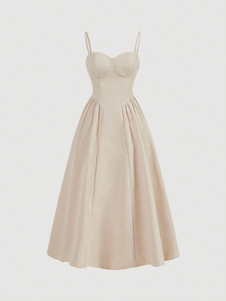 Aloruh Women's Summer Elegant Khaki Long Cami Dress,White Graduation Dress | SHEIN