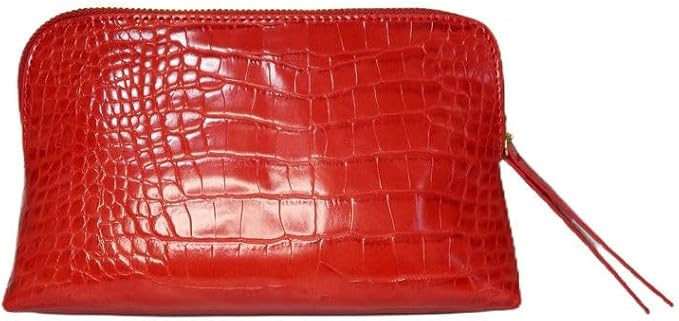 Crimson Rêve Crocodile Cosmetic Bag – Elegant Red Makeup Organizer with Vegan Premium Crocodil... | Amazon (US)