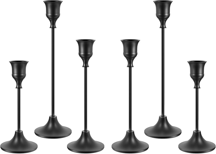 Set of 6 Black Candle Holders for Taper, Vintage Candlestick Holder Decorative Metal Candle Stick... | Amazon (US)