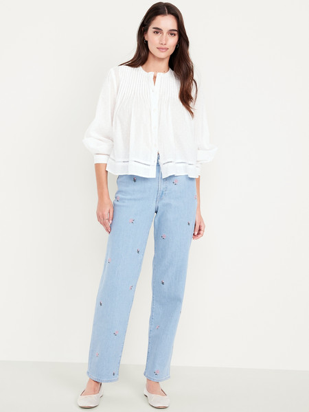 High-Waisted OG Loose Embroidered Jeans | Old Navy (US)