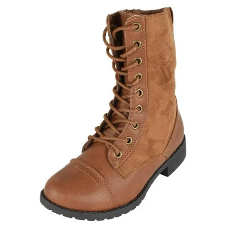 Forever Women Shoes Combat Army Style Boots Lace Up Side Zipper Booties Light Brown Tan Leather / Suede 6 | Walmart (US)