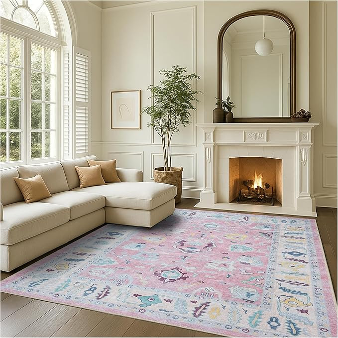 Fame Rugs Pink Modern Oushak Rug 9x12, Vintage Turkish Colorful Oriental Washable Antique Inspire... | Amazon (US)
