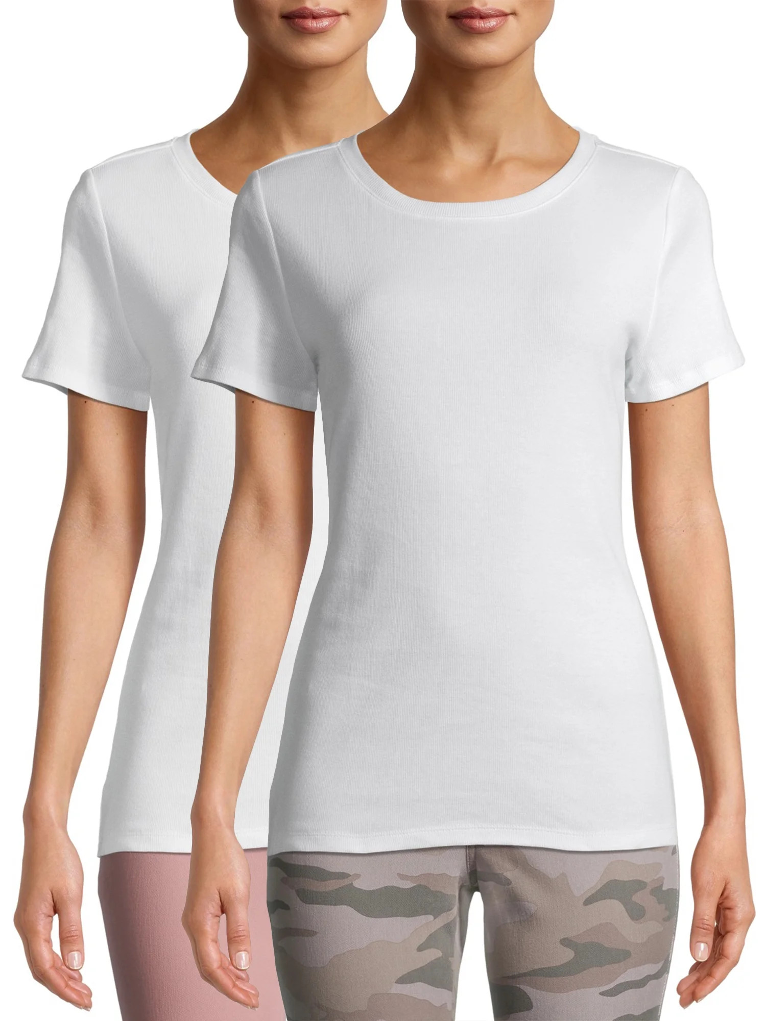 Time and Tru Women's Short Sleeve Rib T-Shirts, 2-Pack | Walmart (US)