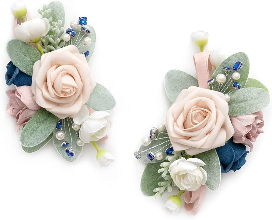 Ling's Moment Dusty Rose & Navy Blue Floral Shoulder Corsages, Mother of The Bride Corsage, Set o... | Amazon (US)