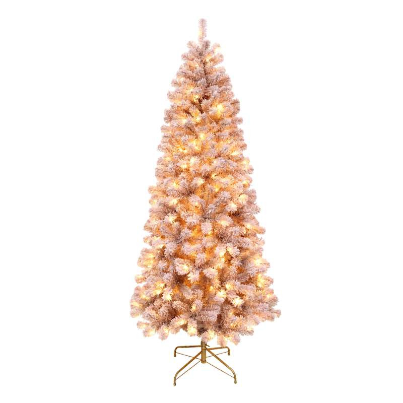 (B18) Pre-Lit Flocked Rose Gold Tinsel Christmas Tree, 7' | At Home