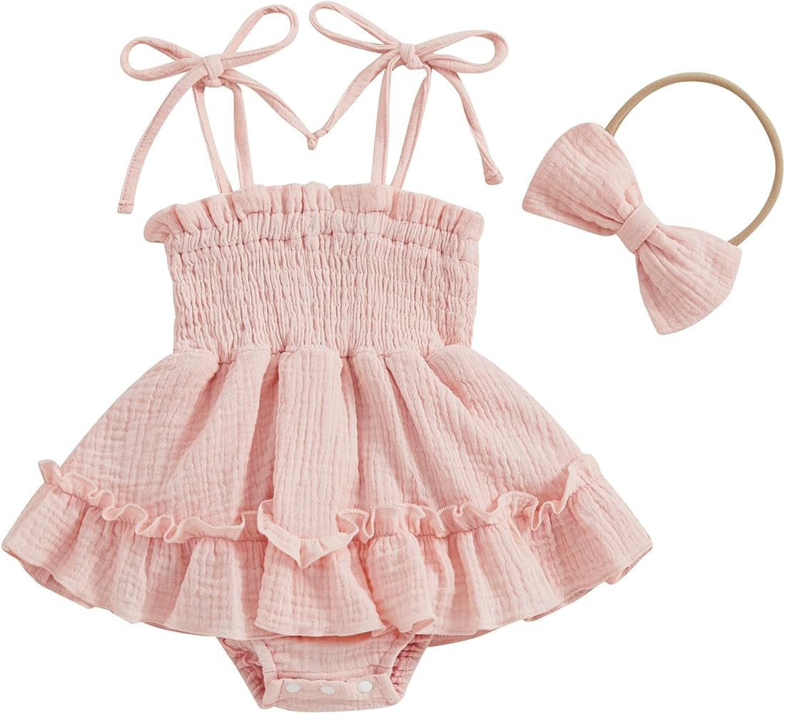 Murnouche Newborn Baby Girl Romper Dress Summer Clothes Boho Photoshoot Outfits with Headband | Amazon (US)