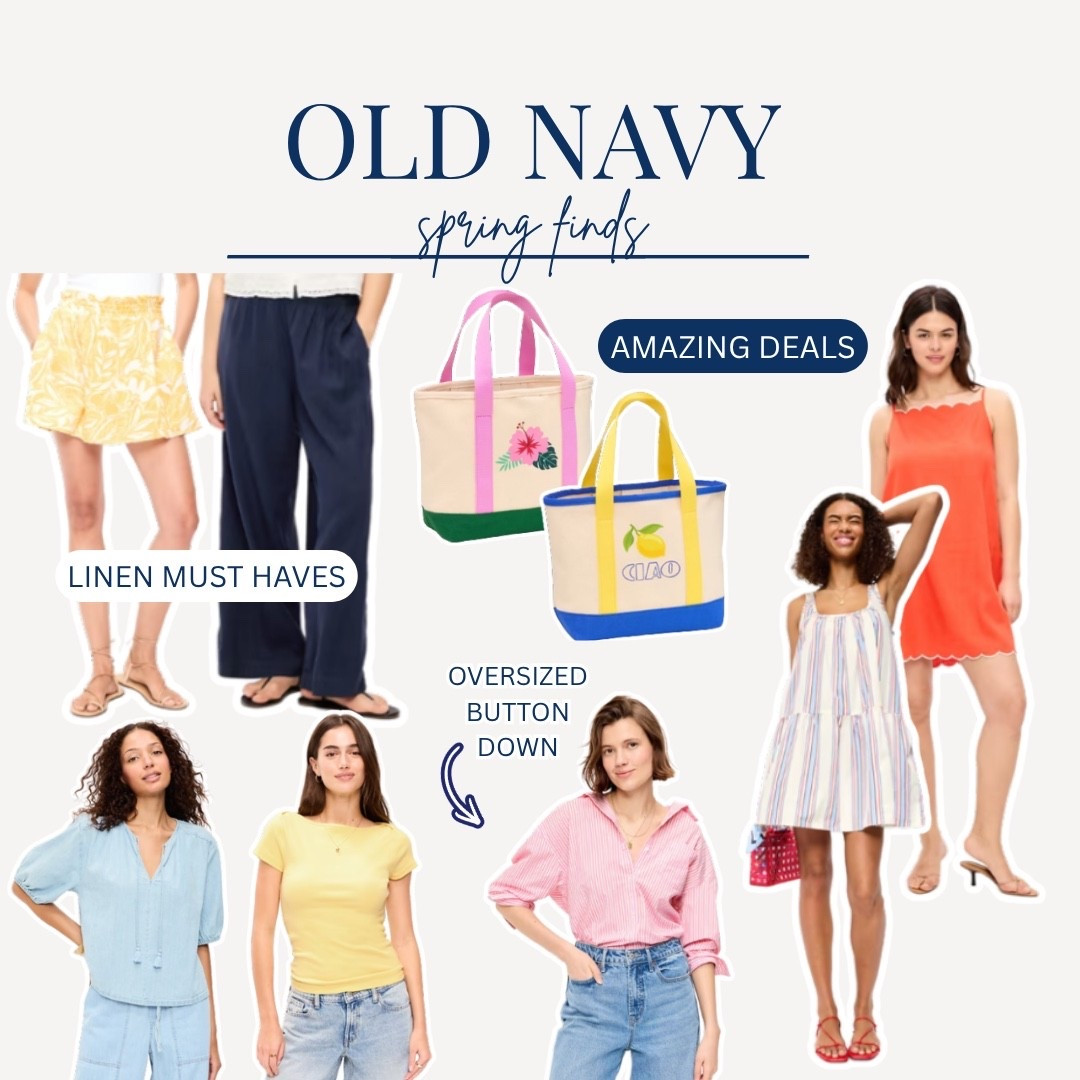 Old Navy finds that are so good right now — the spring collection is full of amazing deals and these are the pieces worth grabbing first 🌸✨ Linen must haves, a pink striped oversized button down, the cutest canvas totes, a red scallop hem mini dress, striped tiered mini, and the softest everyday tees — spring dressing has never been this easy or this affordable. 

#LTKootd #LTKSaleAlert #LTKSeasonal