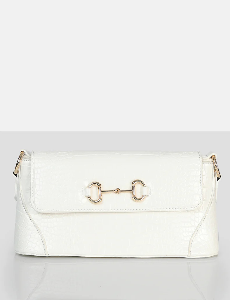The Issy White Croc Pu Buckle Shoulder Bag | Public Desire