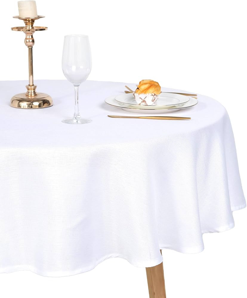 JIUZHEN 70 Inch Faux Linen Round Table Cloth - Wrinkle and Stain Resistant Spillproof Washable Po... | Amazon (CA)