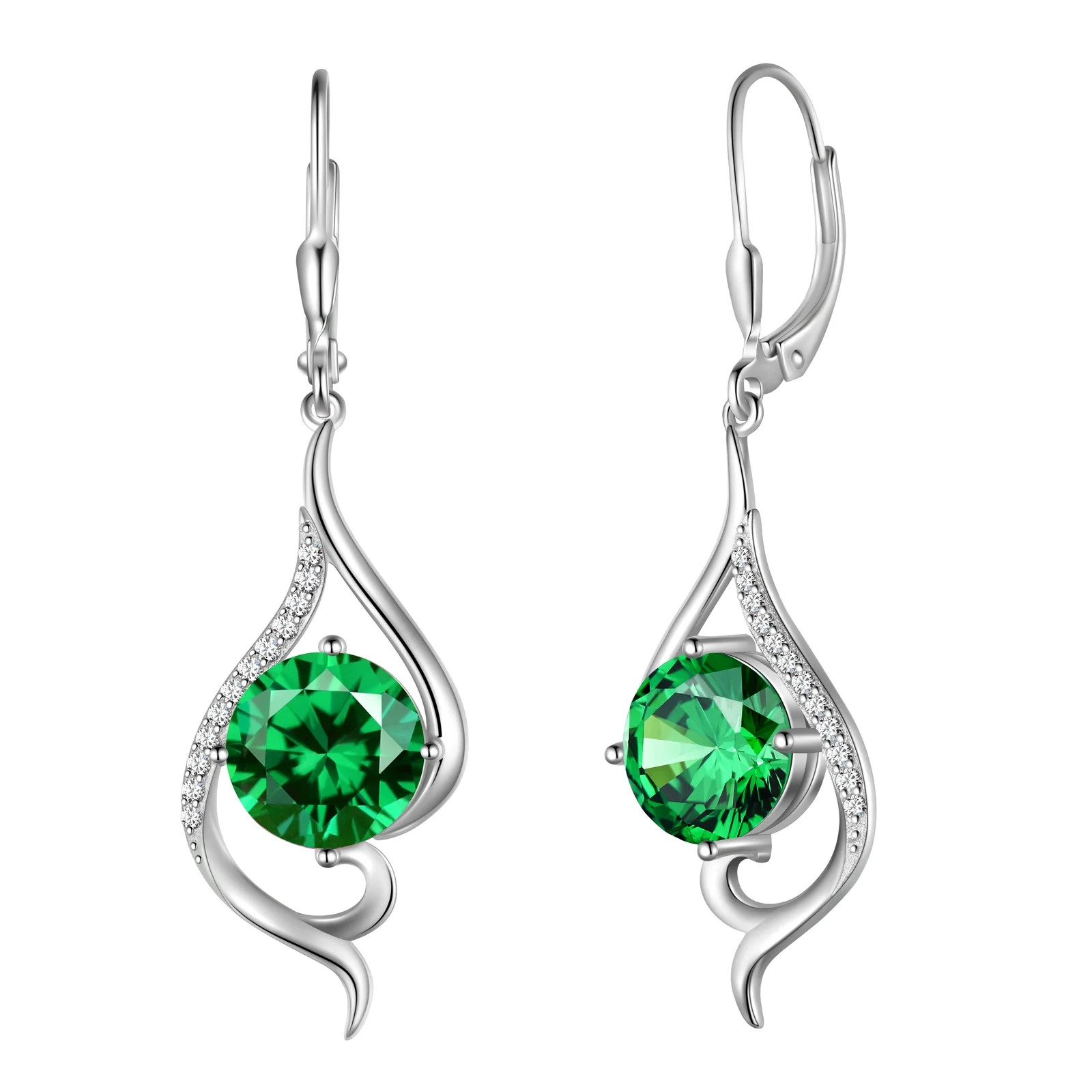 Juwaliy Women Dangle Earrings May Birthstone Earring Emerald Green 925 Sterling Silver Leverback ... | Walmart (US)
