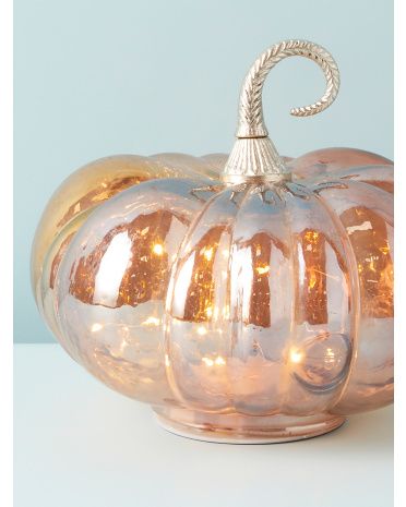 7x8 Glass Led Light Up Pumpkin With Metal Stem | HomeGoods