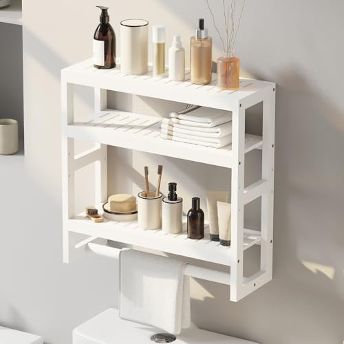 Bathroom Shelves with Hanging Bar Over Toilet Storage - Adjustable Wall Organizer (White) | Amazon (US)