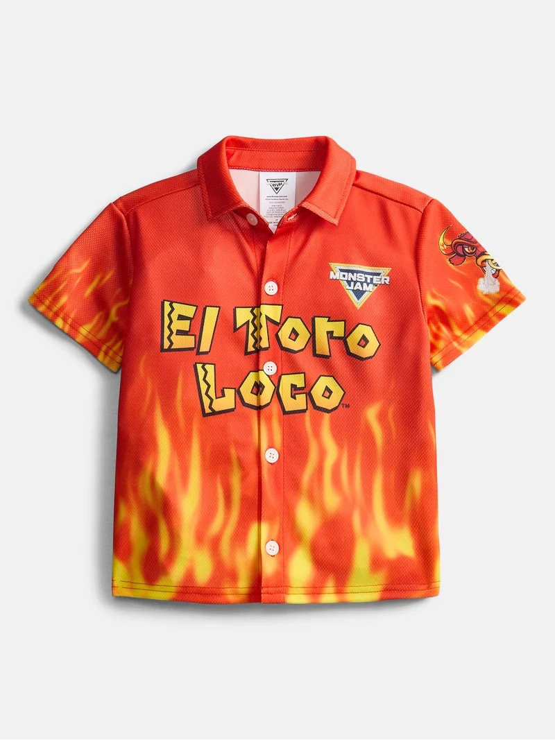 Monster Jam El Toro Loco Toddler Boys Button Shirt with Short Sleeves, Sizes 12M-5T | Walmart (US)
