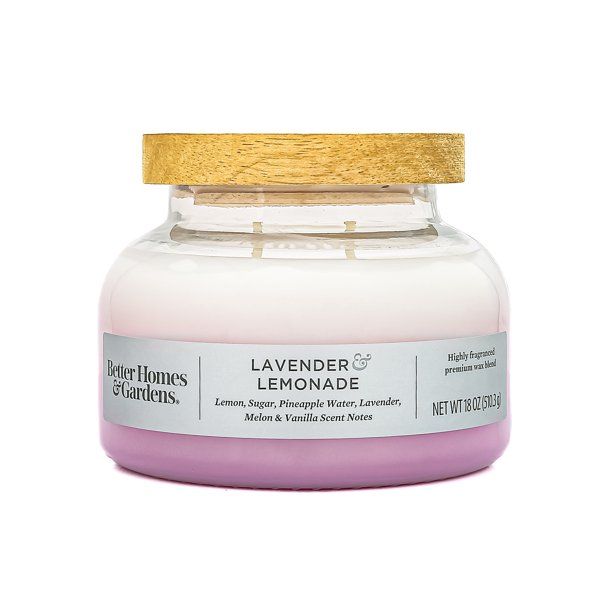 Better Homes & Gardens 18oz Lavender & Lemonade Scented 2-Wick Ombre Bell Jar Candle | Walmart (US)