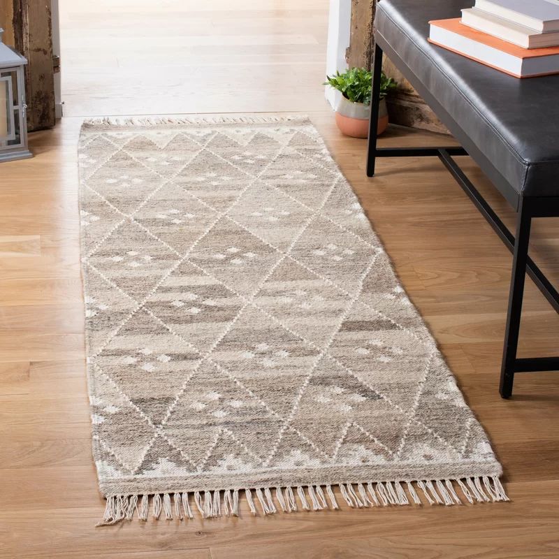 Greeson Geometric Handmade Flatweave Wool Natural Beige/Ivory Area Rug | Wayfair Professional