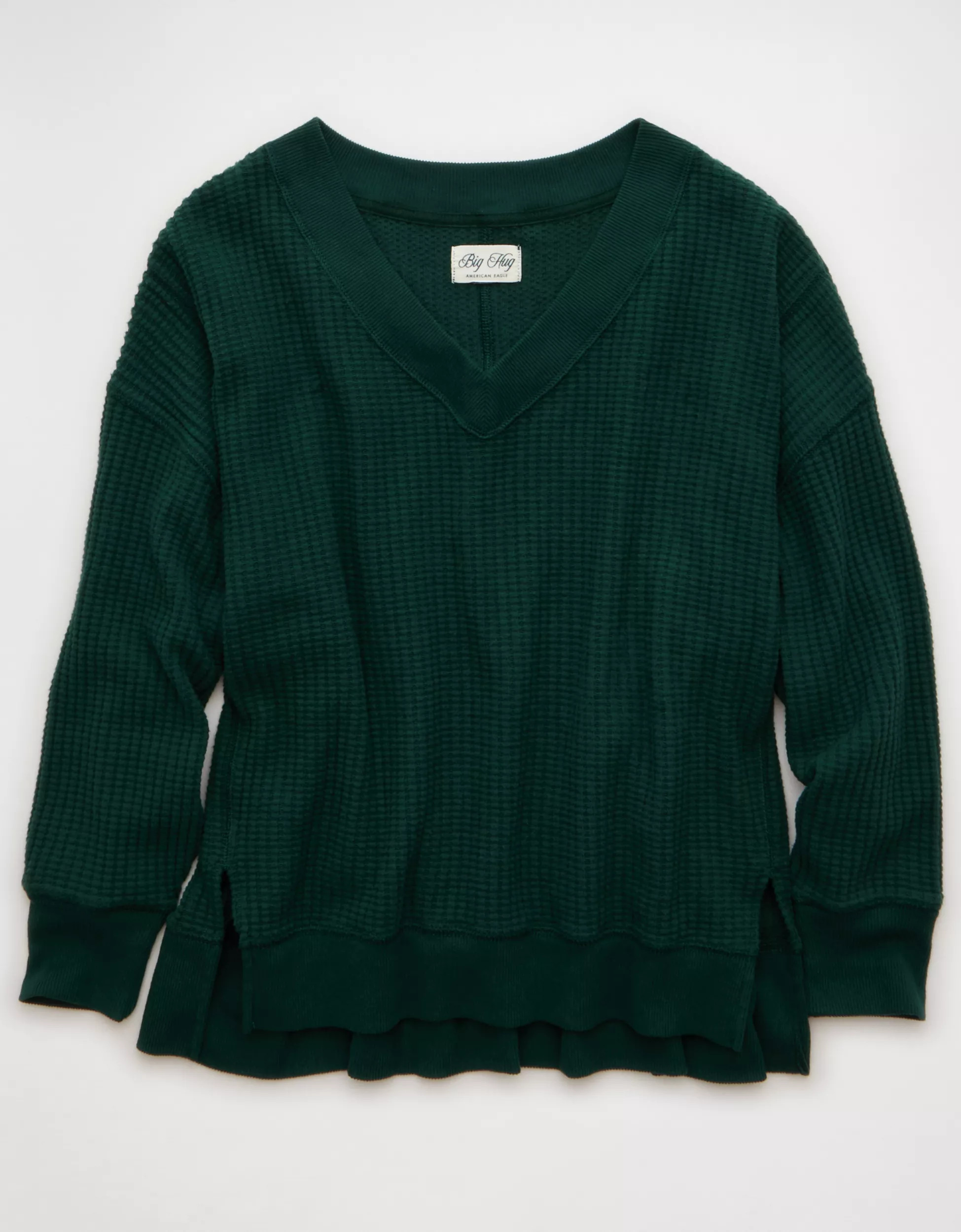 AE Big Hug V-Neck Waffle Sweatshirt | American Eagle Outfitters (US & CA)