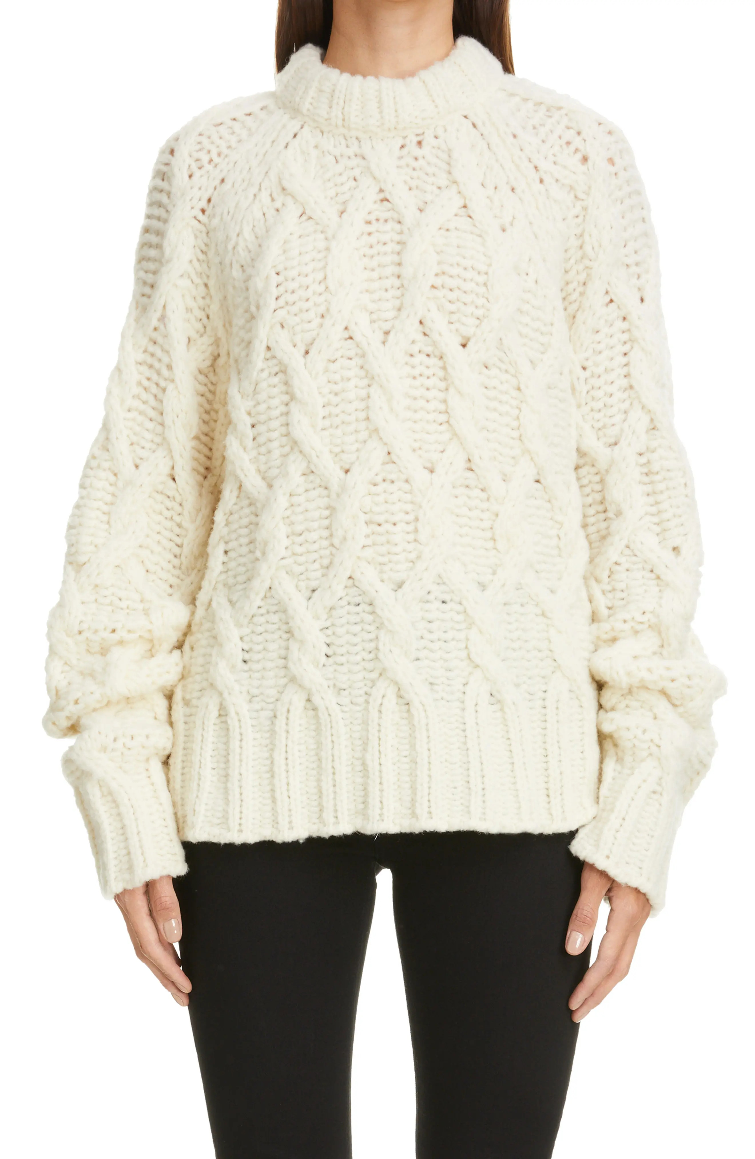 Acne Studios Kambrea Chunky Cable Wool Blend Sweater, Size Medium in Off White at Nordstrom | Nordstrom