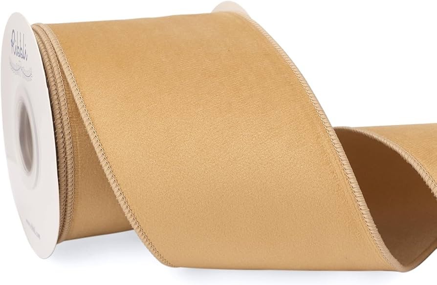 Ribbli Muted Gold Velvet Wired Ribbon with Dupioni 4 Inch Christmas Ribbon for Gift Wrapping Chri... | Amazon (US)