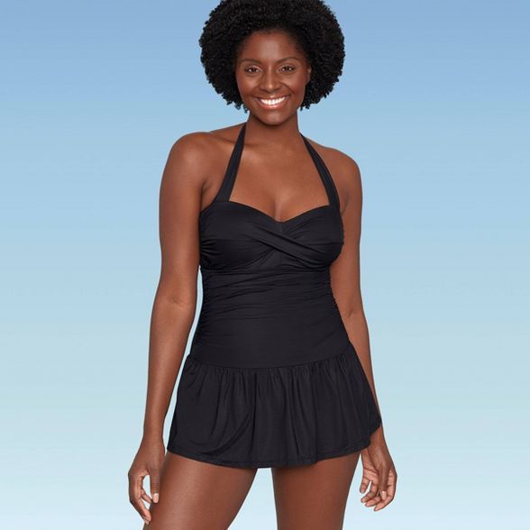 Women's Slimming Control Ruched Front Swim Dress - Dreamsuit by Miracle Brands Black | Target