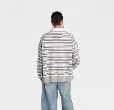 Size Large KBB by KAHLANA Women's 'The Grandpa Cardi Sweater' - Gray Striped | eBay US