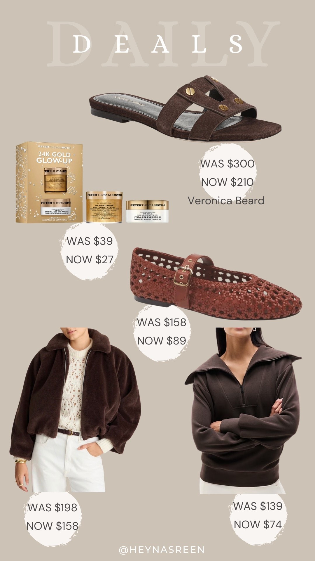Daily deals on Veronica Beard sandal, Peter Thomas Roth set, Madewell flats, Madewell faux fur bomber jacket, Athleta sweatshirt 