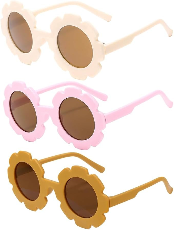 FBHLZ Girls Round Flower Sunglasses Flower Shaped Cute Glasses UV 400 Protection Outdoor Beach Ch... | Amazon (US)