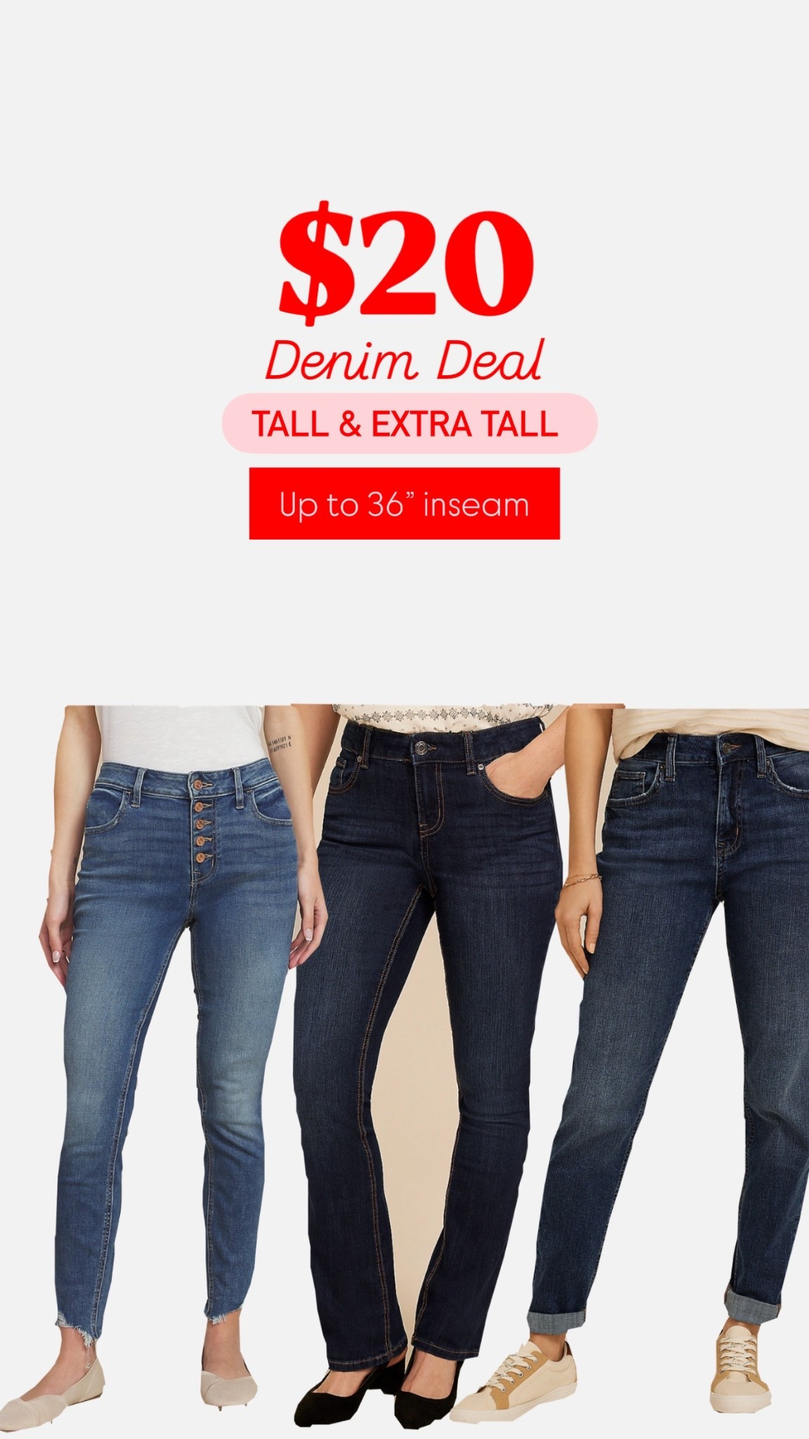 Tall and extra tall denim up to 36 inch inseam

#LTKSeasonal #LTKSaleAlert #LTKTall