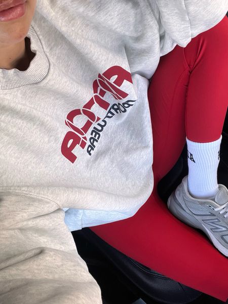 I think this might be the cutest active outfit I’ve ever worn. Sweatshirt is from adanola. I get a size M. I find their sweats shrink a bit! 

The red legging from adanola are TOO GOOD! Obsessed with the color 