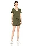 Amazon Brand - Daily Ritual Women's Supersoft Terry Short-Sleeve V-Neck Romper, Olive, Medium | Amazon (US)