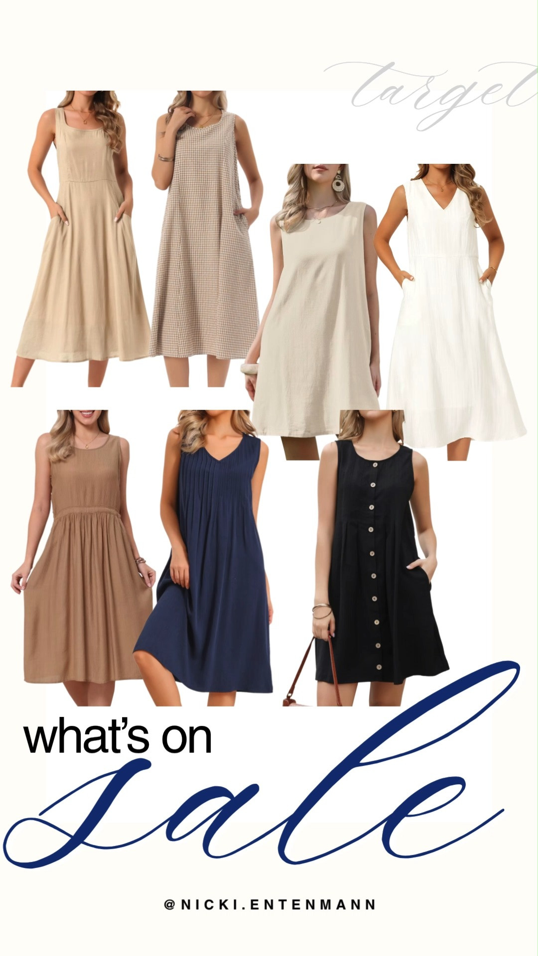 Refresh your summer wardrobe on a budget with Target's latest dress sale. This beautiful collection features an array of breezy, lightweight midi and mini dresses in versatile neutrals like beige, cream, navy, and classic black. From sophisticated pleated necklines and button-front detailing to relaxed silhouettes complete with convenient pockets, these effortless pieces are perfect for staying cool and stylish all season long.

#targetstyle #targetfinds #targetsale #summerdresses #salealert #targethaul #everydayoutfit #summerfashion #casualstyle #shoppinghaul 

 #LTKootd #LTKSaleAlert #LTKTravel