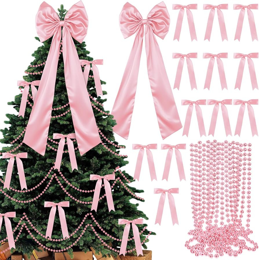 Gejoy Bow Christmas Tree Decoration Set, 30 Pcs Small Bows 1 Pcs 47" x 15.7" Large Tree Topper Sa... | Amazon (US)