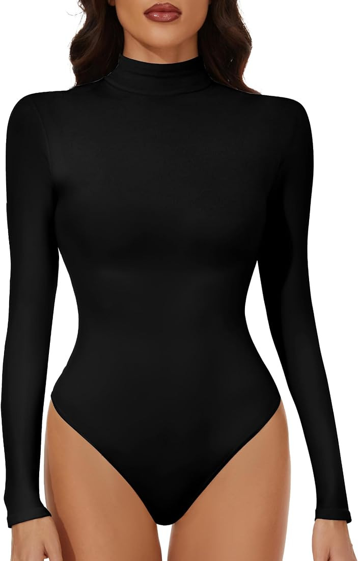 YOGINGO Women's Long Sleeve Mock Turtle Neck Bodysuits Tops Going Out Body Suits for Women Fashio... | Amazon (US)