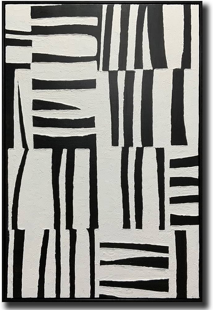 Boieesen Art,24x36Inch 100% Hand-Painted Black White Oil Paintings on Canvas Modern Geometric Abs... | Amazon (US)