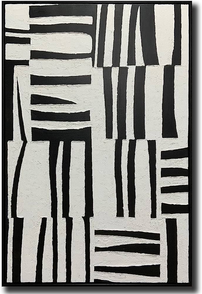 Boieesen Art,24x36Inch 100% Hand-Painted Black White Oil Paintings on Canvas Modern Geometric Abs... | Amazon (US)