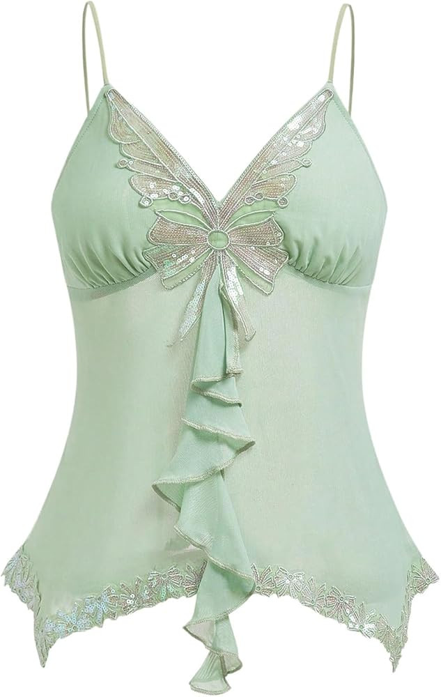 GORGLITTER Women's Butterfly Babydoll Y2K Camisole Top Coquette Asymmetrical Cami Tops | Amazon (US)