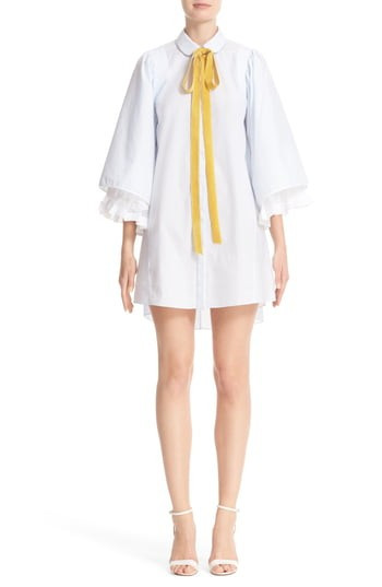 Women's Adam Lippes Ruffle Sleeve Tie Neck Dress, Size 0 - Blue | Nordstrom