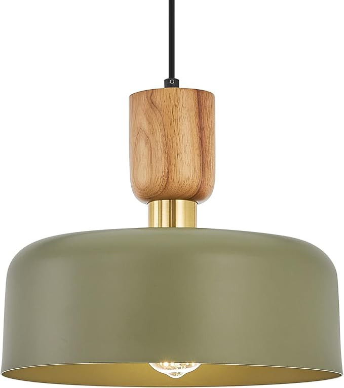Contemporary Pendant Lighting,12 inch Pendant Lamp,Wood and Brass Accent,Adjustable Metal Hanging... | Amazon (US)