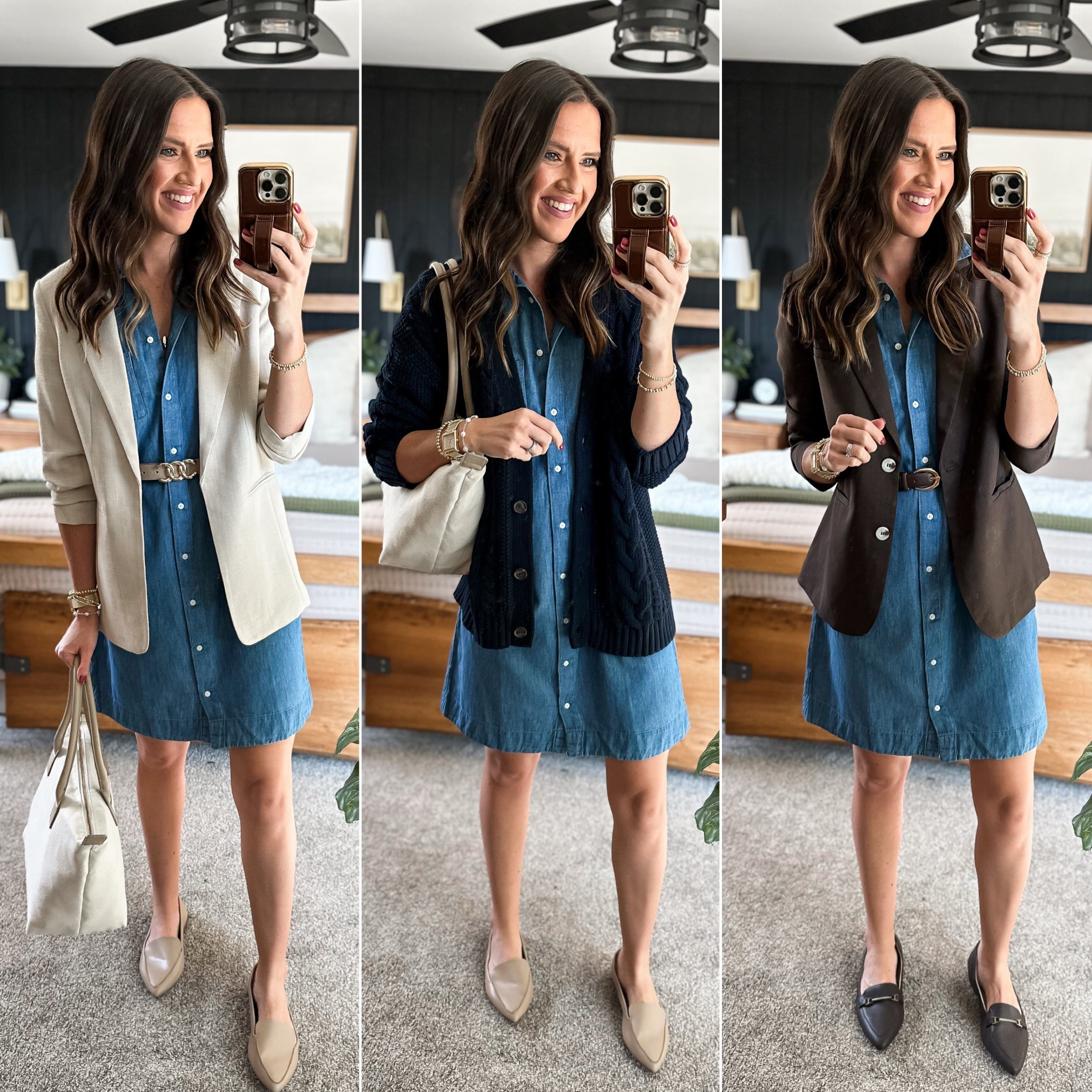 Spring Capsule Wardrobe - Denim Dress 

Dress - small tall 
Khaki blazer - small
Navy cardigan - small (oversized) 
Brown blazer - small


#LTKStyleTip #LTKFindsUnder100 #LTKFindsUnder50
