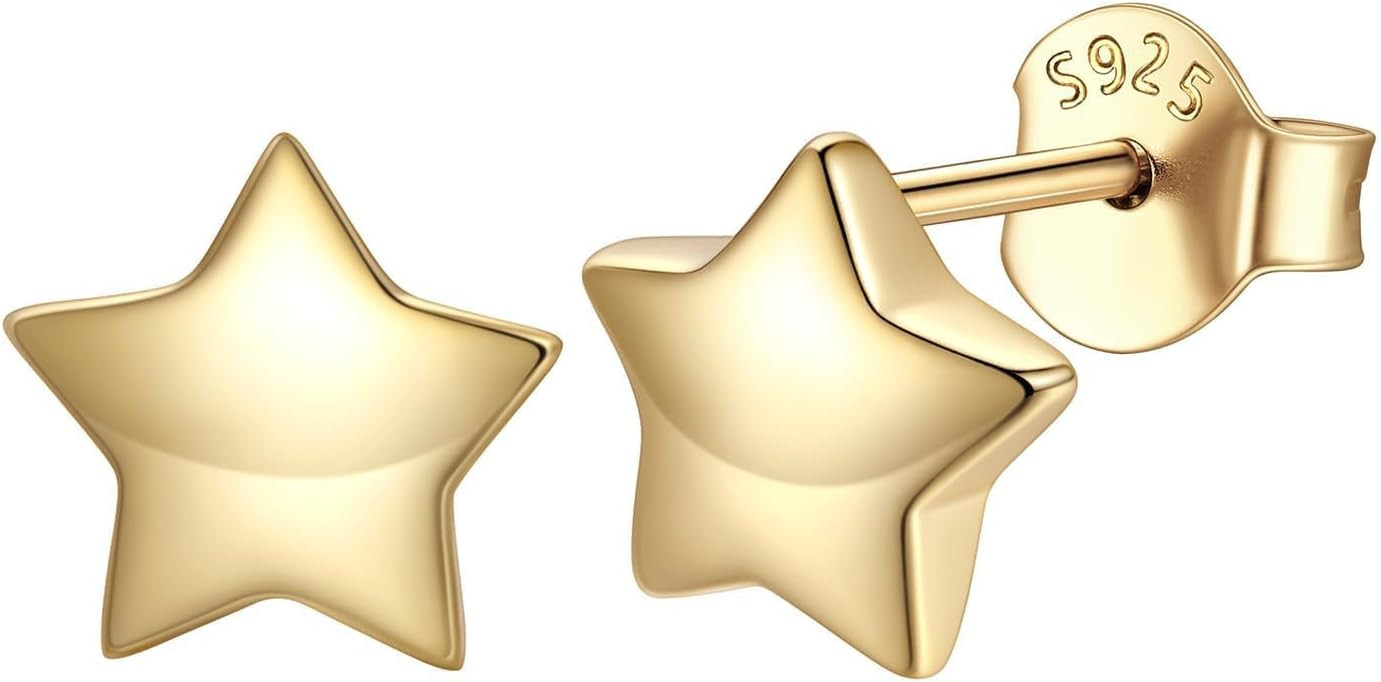 ChicSilver 925 Sterling Silver Stud Earrings Hypoallergenic, Dainty Simple Heart/Star/Moon/Lightn... | Amazon (US)