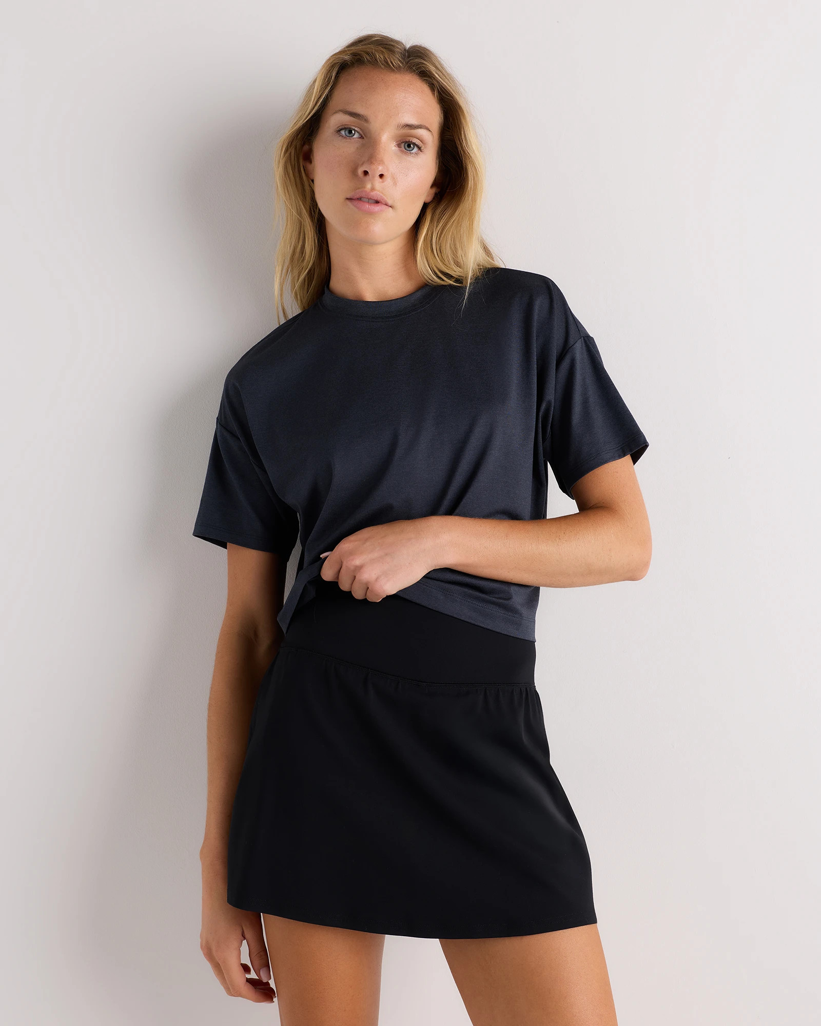 Flowknit Breeze Boxy Cropped Tee in Heather Green | Quince