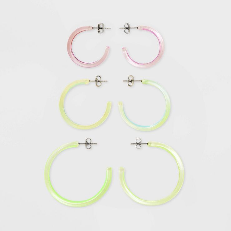 Cubic Zirconia Hoop Earring Set 3pc - Wild Fable™ Blue/Purple/Green | Target